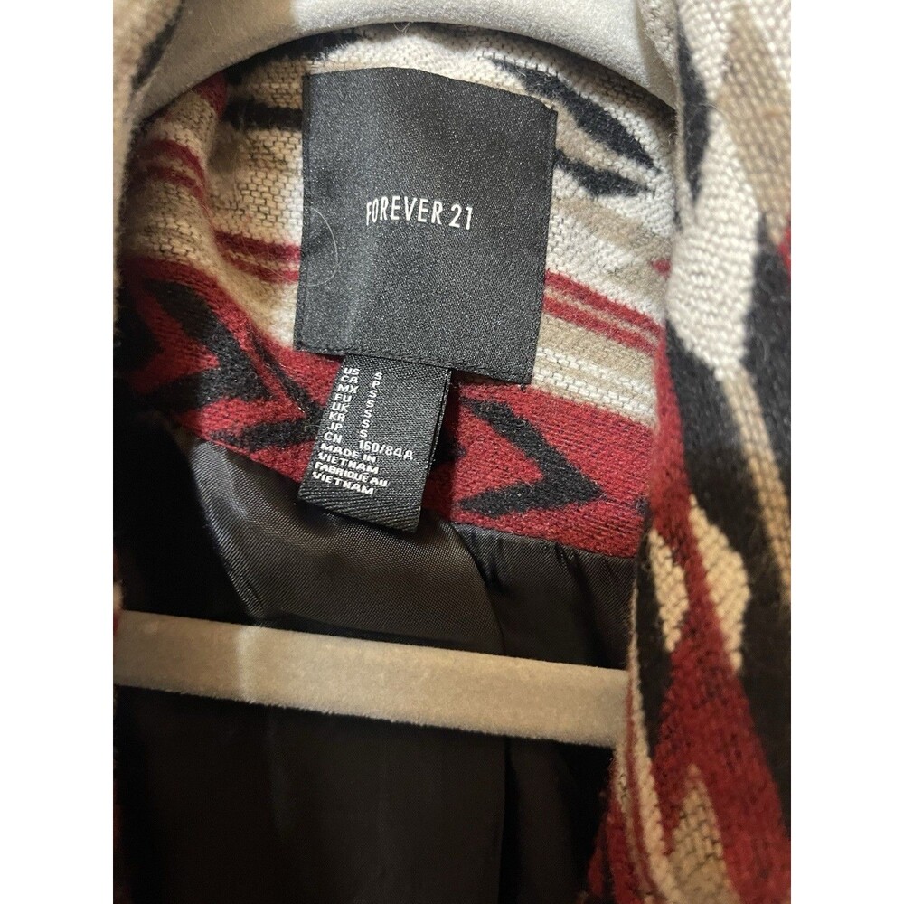 Boxy Southwestern Moto Jacket Size S Aztec Wool Blend Blanket Coat Cowgirl F 21 - Picture 2 of 7